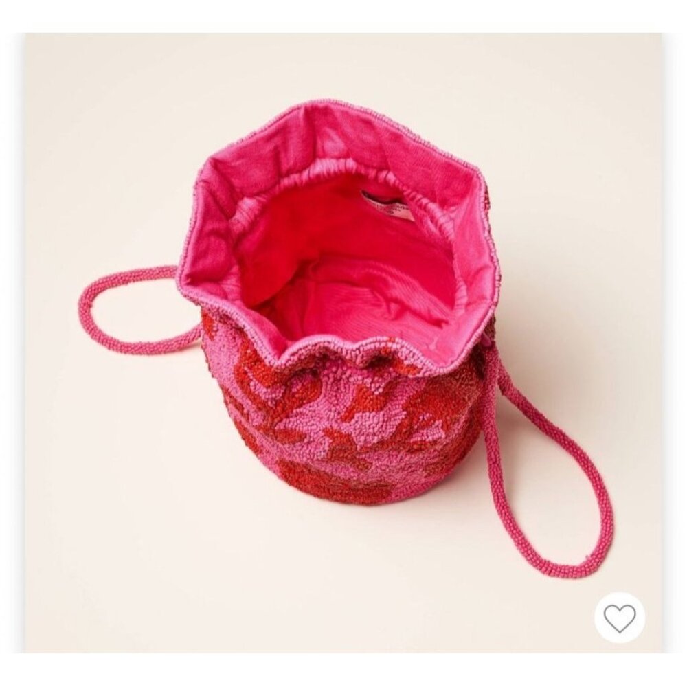 Kate Spade x Target Beaded Classic Rose Pink and Red Drawstring Bucket Bag - Picture 2 of 9